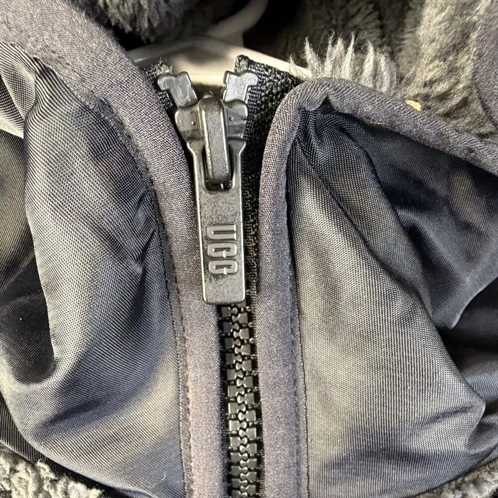 RARE UGG Sample Prototype Sherpa Fleece Hooded Full Zip Jacket Gray large